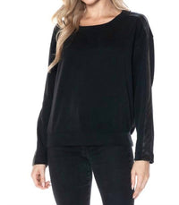 ariella Crewneck With Pleather Sleeves Top in black - women's long sleeve top