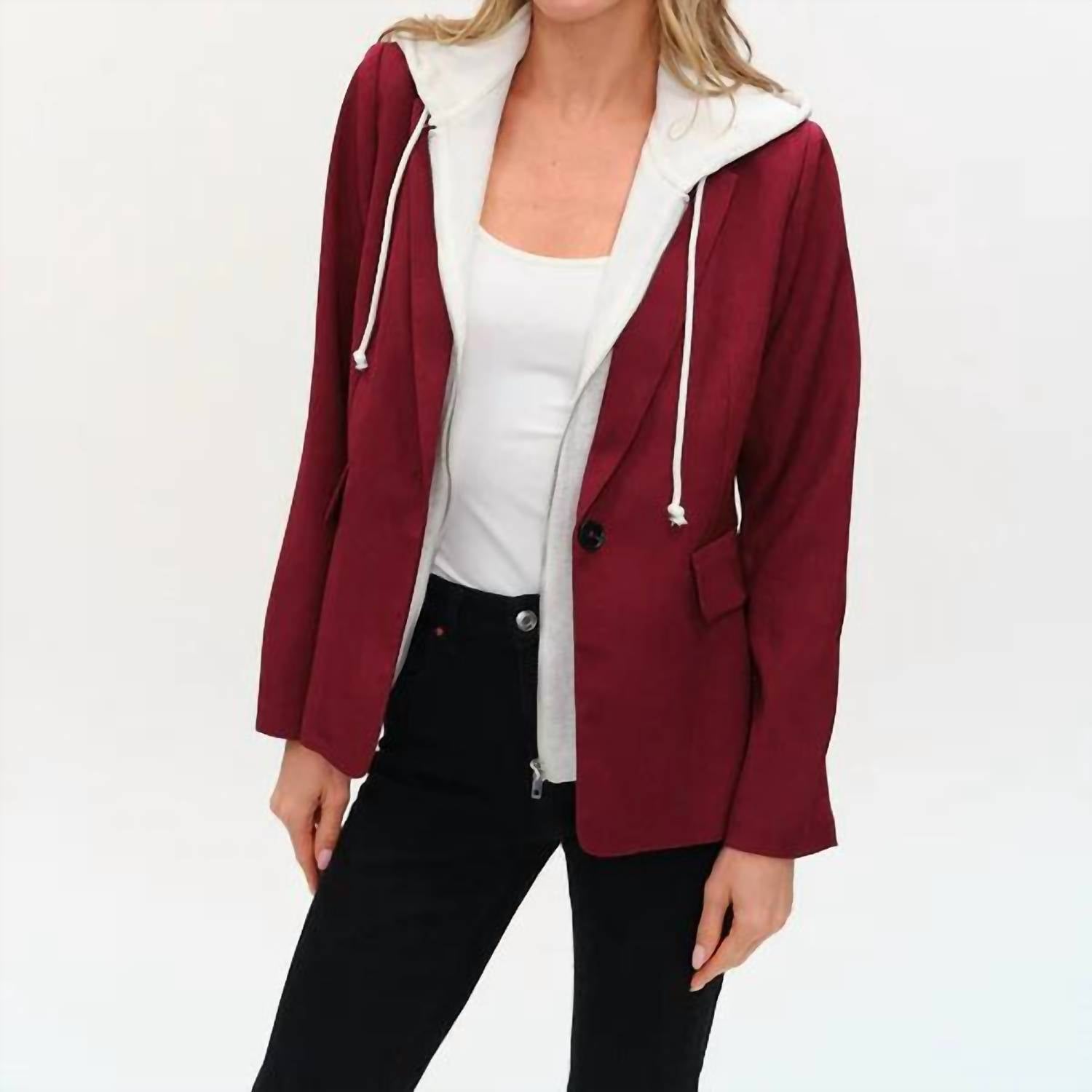 SIX/FIFTY Drew Blazer in burgundy - women's jacket - detail view
