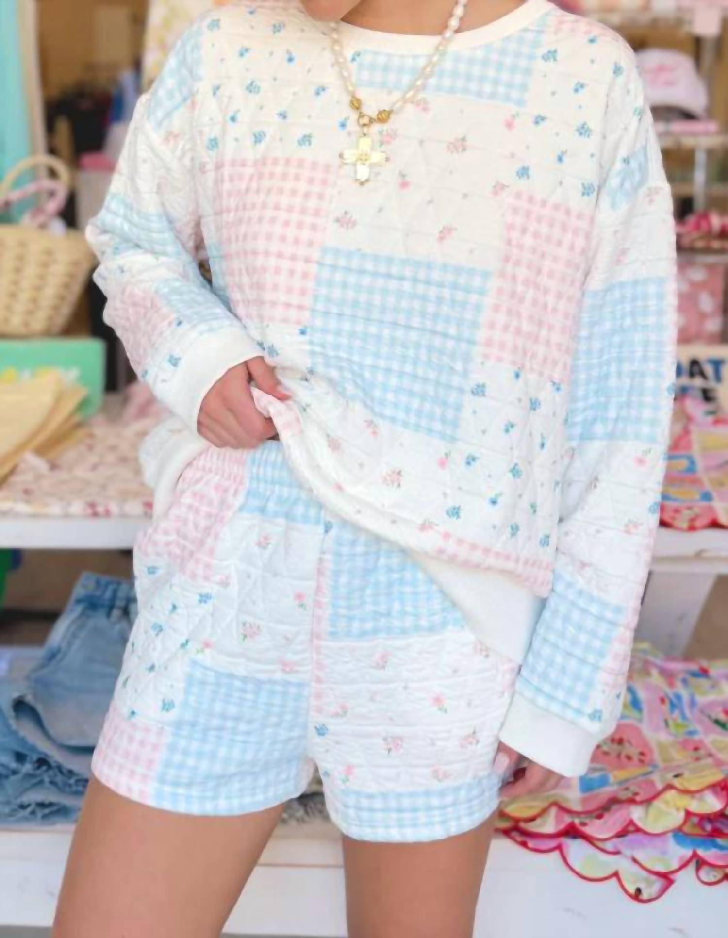 Vintage Havana - Piper Pastel Patchwork Crop Sweater