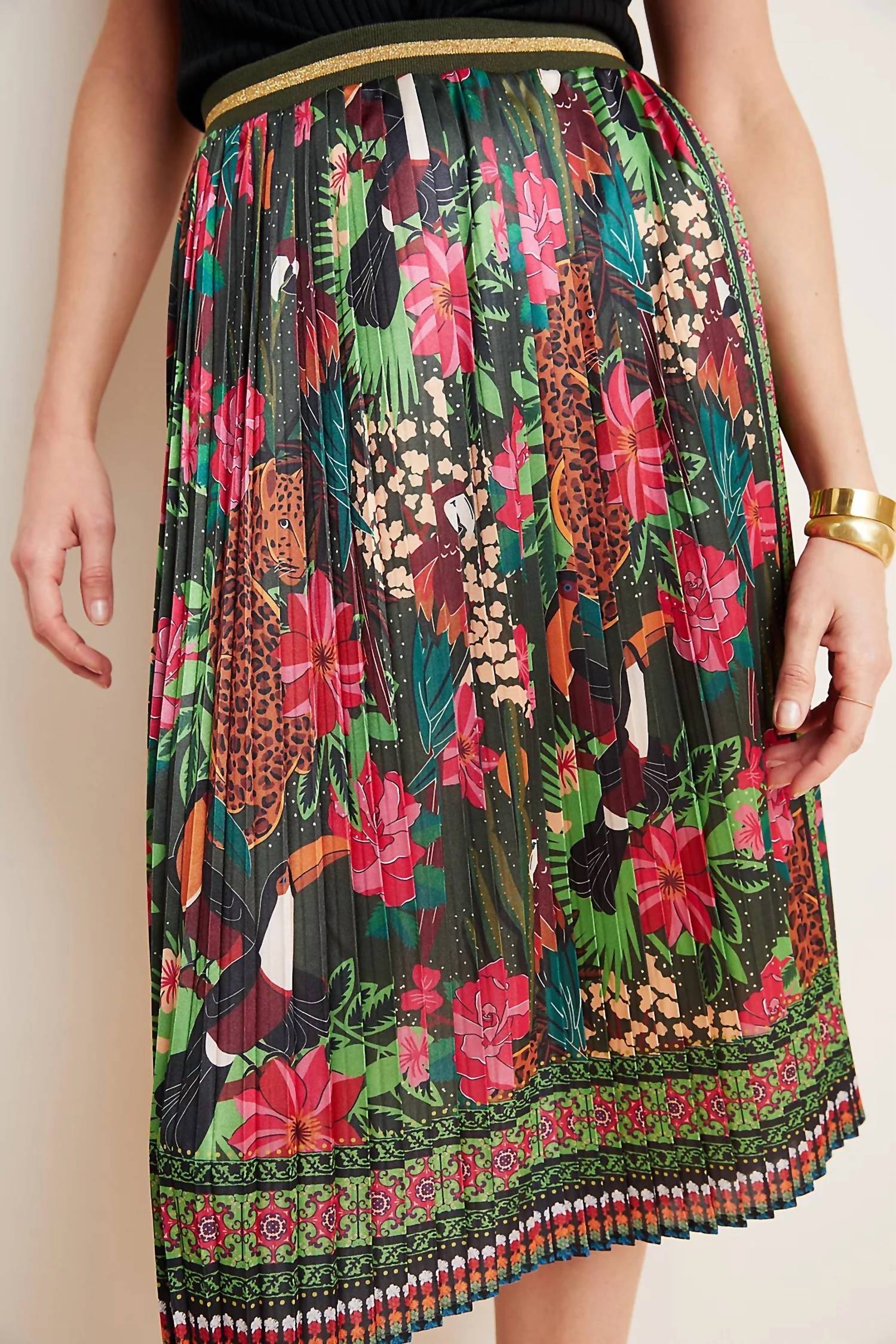 FARM RIO Bosque Pleated Midi Skirt in multi - women's skirt - alternate view