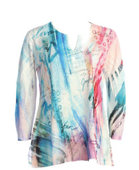 Jess & Jane - Women's Joyful Slit V-neck Chiffon Contrast Top