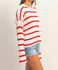 Double Zero Wide Sleeve Striped Sweater in red - women's sweater - detail view