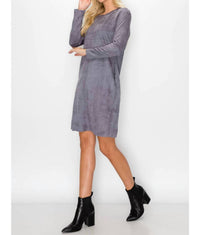 Joh Aurora Suede Round Neck With Pockets Dress in charcoal 1 - women's dress - detail view