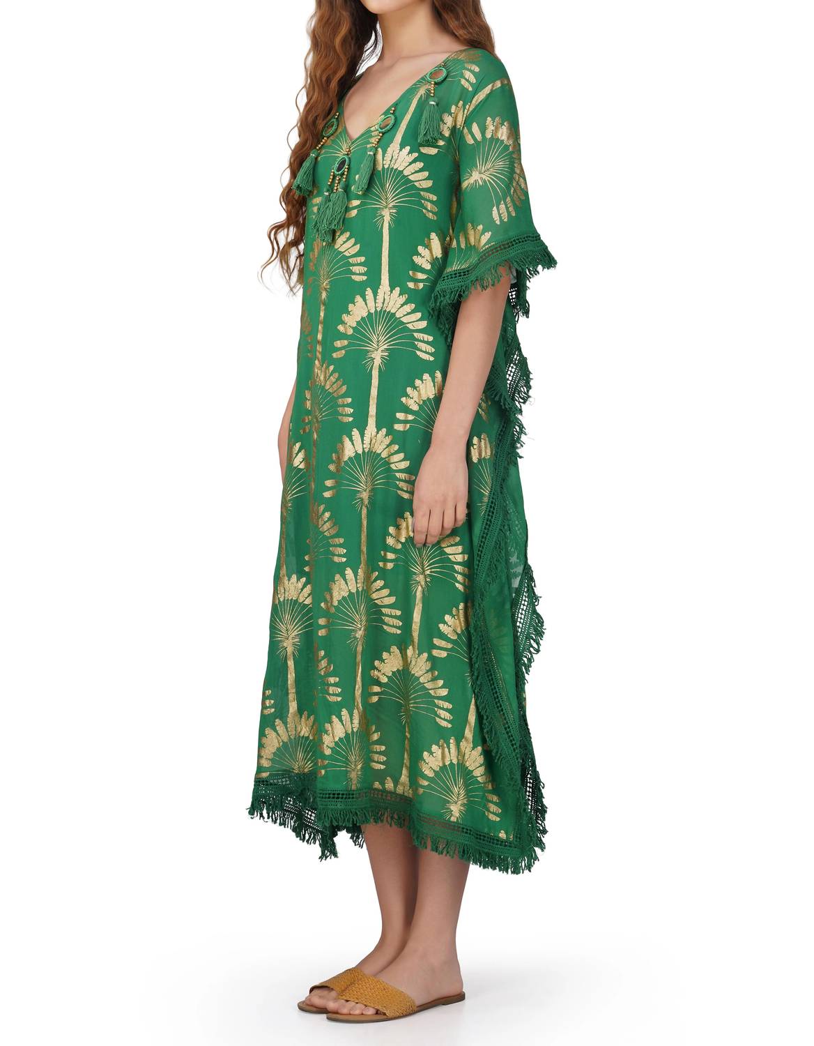 America & Beyond - Foil Tassel Kaftan Dress