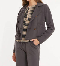 mododoc Double Breasted Crop Shacket in washed ebony - women's jacket - view 4