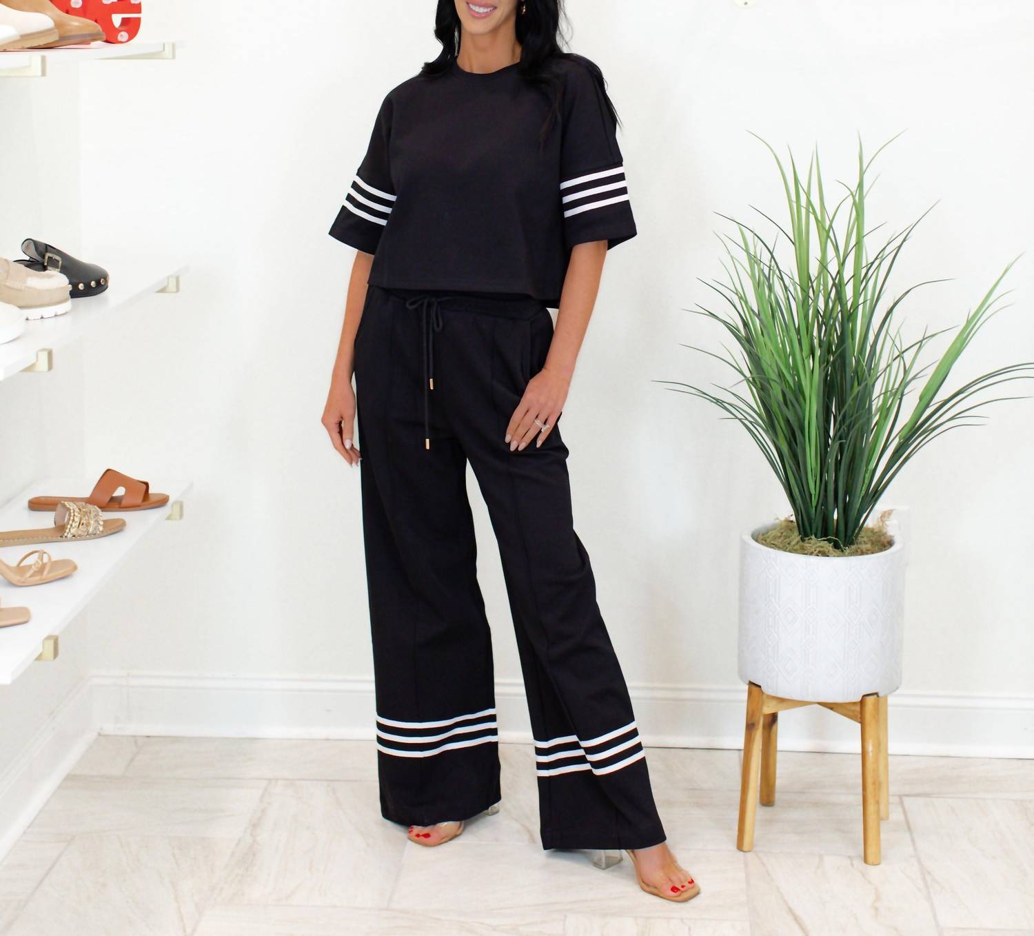 entro Luna Short Sleeve Knit Top And Wide Leg Pants Set in black - women's sleepwear - view 7