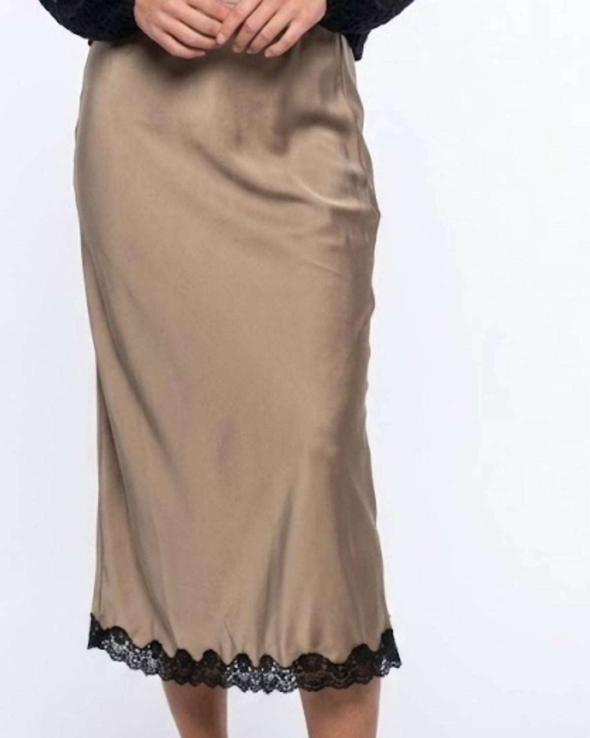 Ee:Some - Coco Satin & Lace Midi Skirt