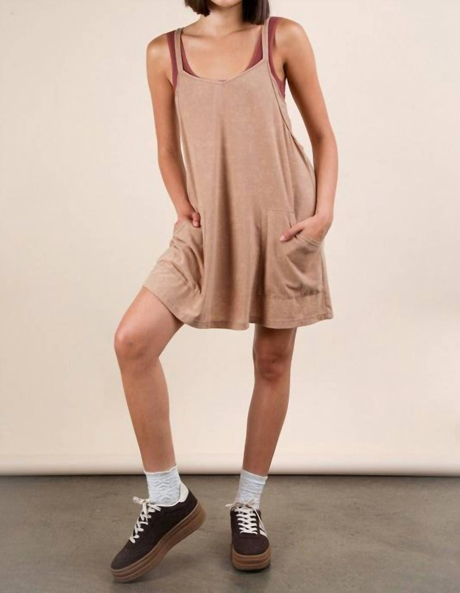 Very J - Mineral Washed Knit Mini Dress with Shorts Inside