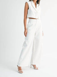Mable - Sleeveless Collar Vest and Wide Pant Set