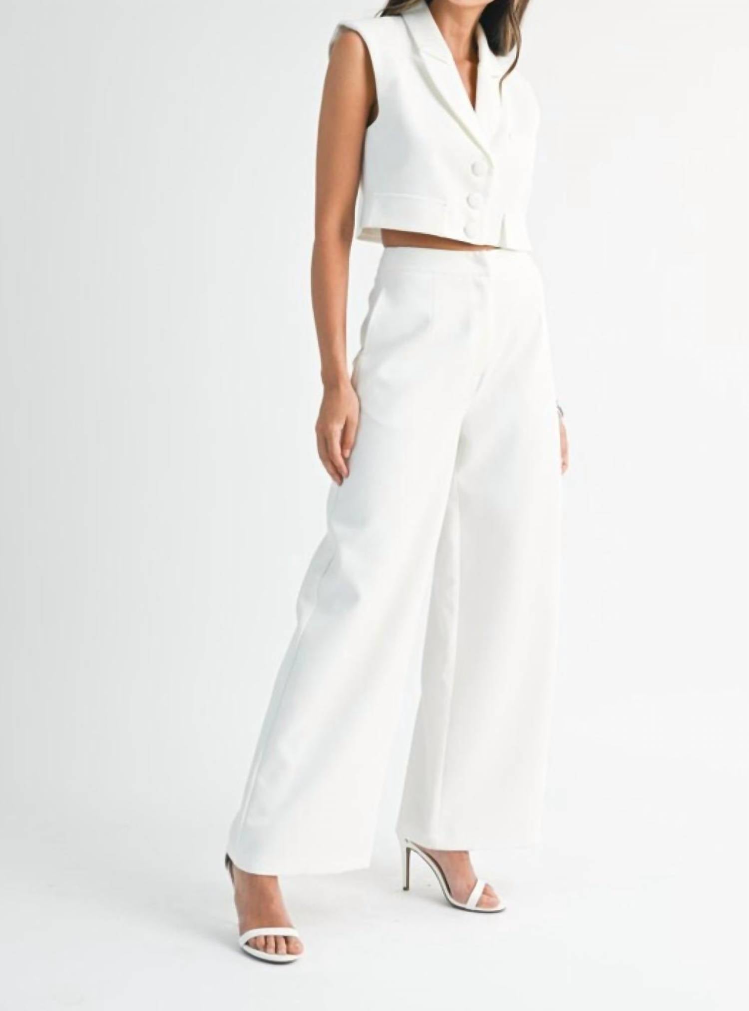 Mable - Sleeveless Collar Vest and Wide Pant Set