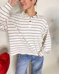 Bucketlist - Classic Stripe Long Sleeve Polo Top