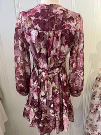 Meet Me In Santorini - Women's Long Sleeve Floral Belted Dress