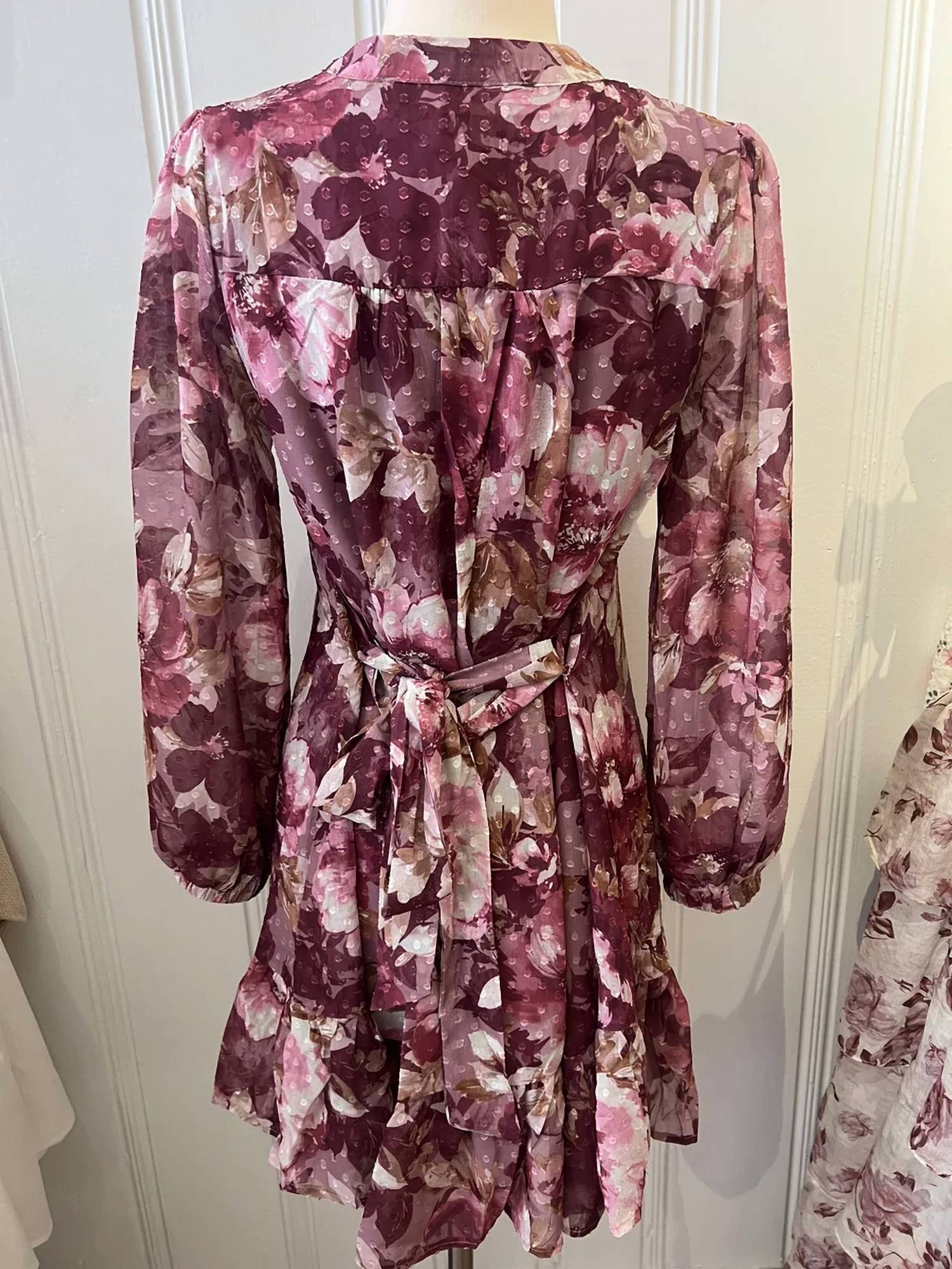 Meet Me In Santorini - Women's Long Sleeve Floral Belted Dress