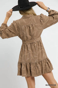 Umgee - Jacquard Tie Waist Shirt Dress