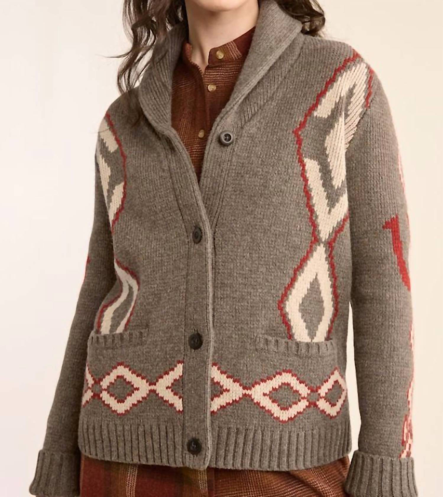 PENDLETON Heritage Wool button sweater in brown - women's cardigan - detail view