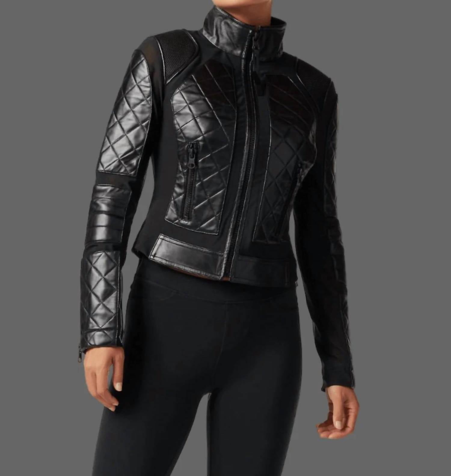Blanc Noir - Classic Leather Mesh Moto Jacket