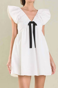Endless Rose - Flutter Sleeve Bow Mini Dress