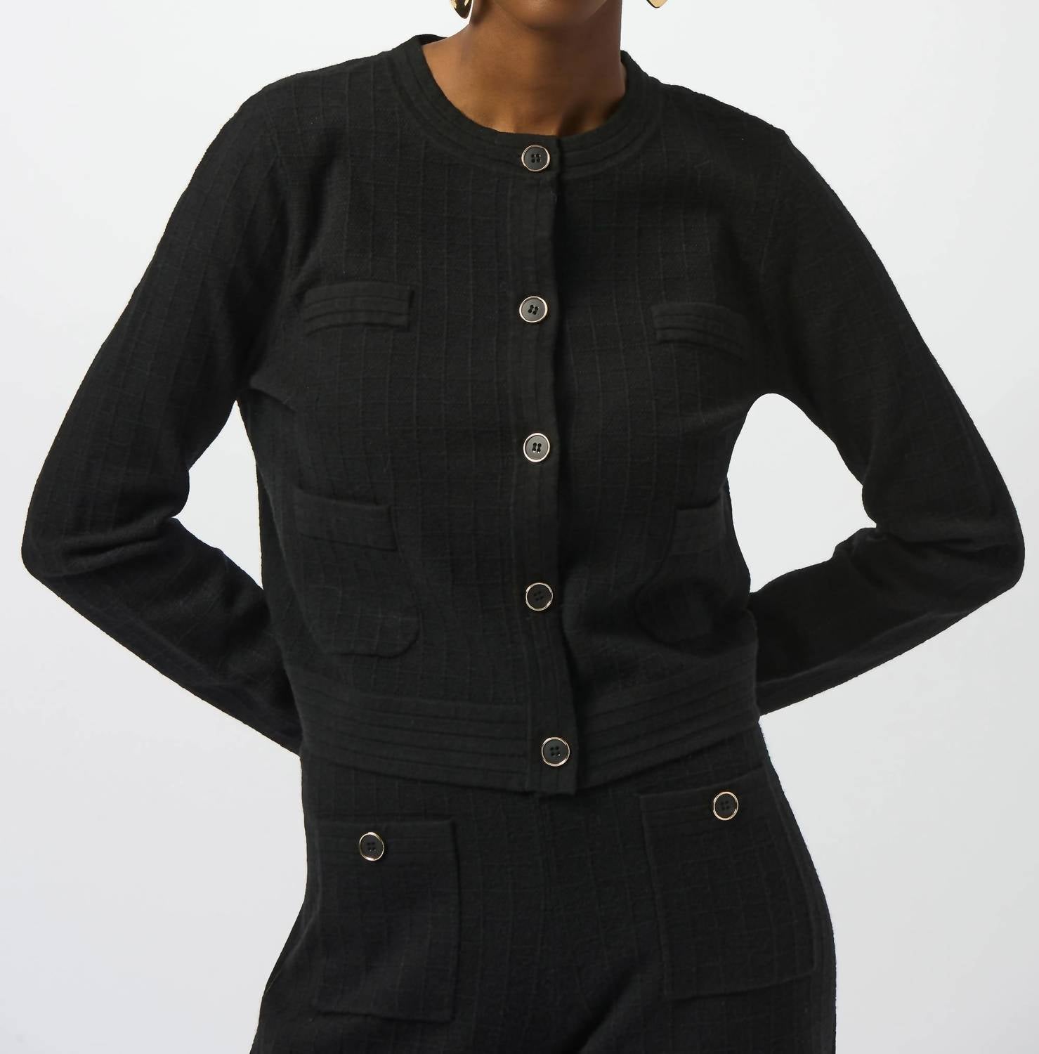 Joseph Ribkoff - Sweater Knit Crew Neck Button Front Jacket