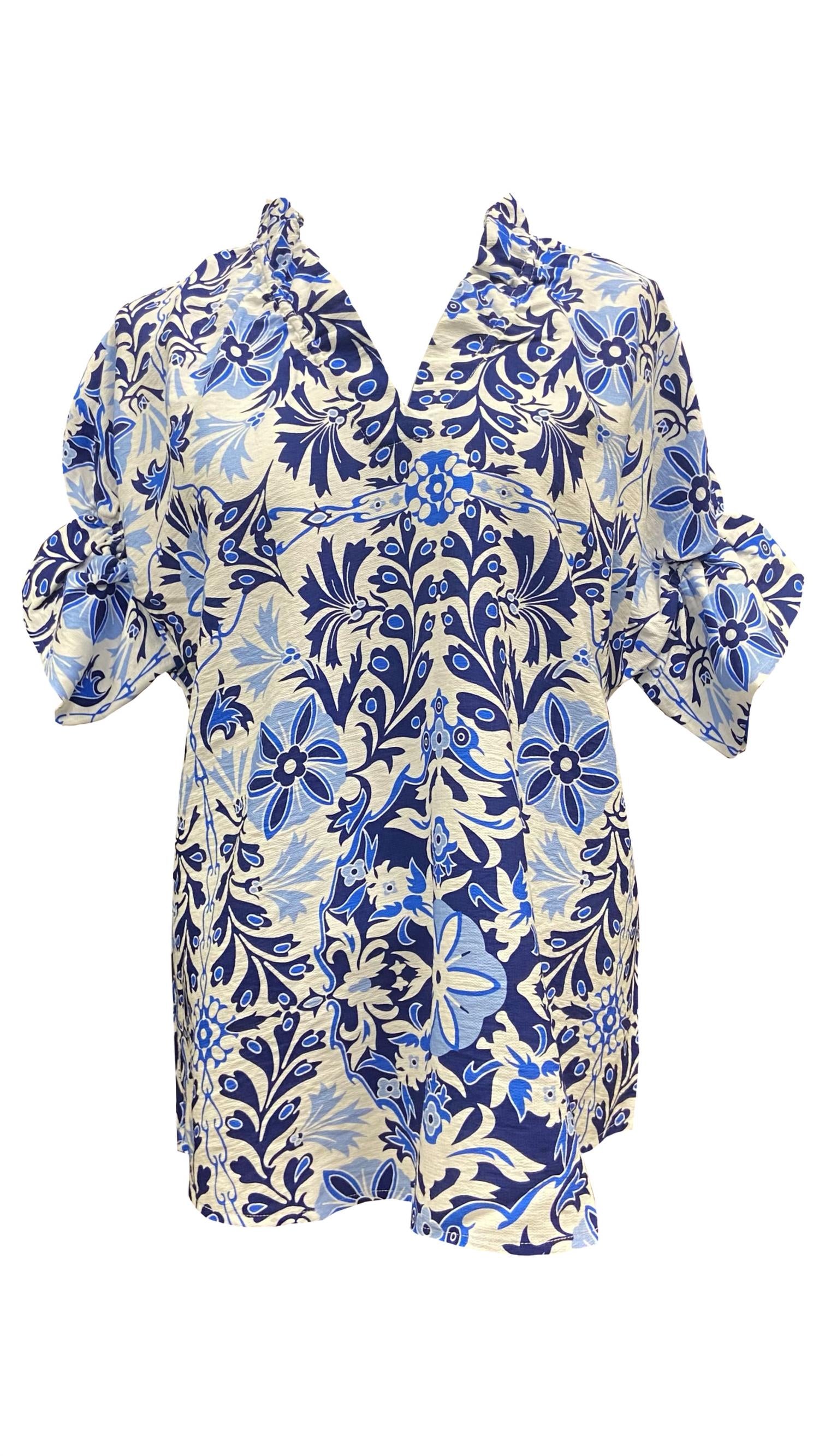Boho Chic - Women's Floral Print Ruffle Neck Top