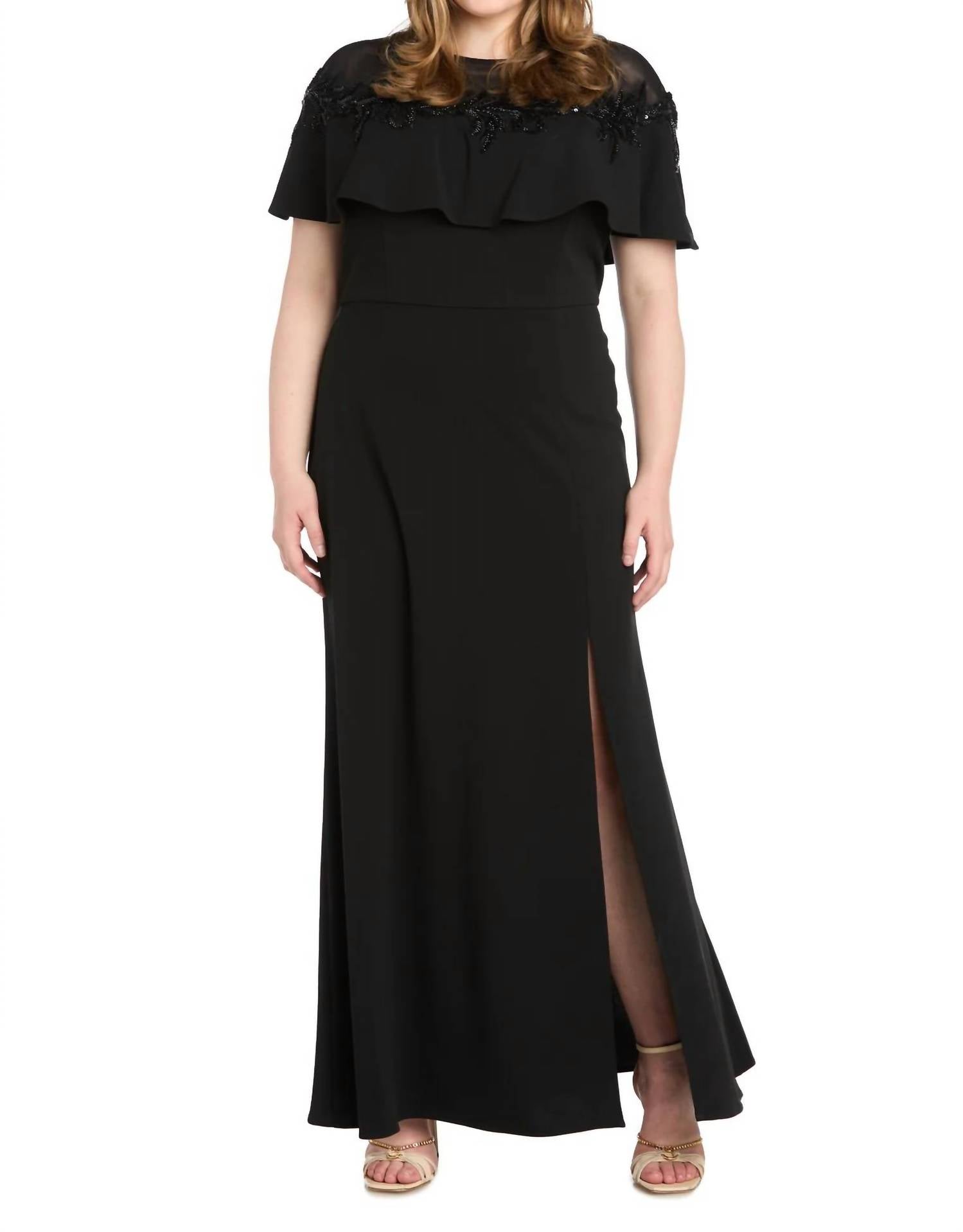 R&M Richards - Long Stretch Scuba With Illusion Neckline Evening Dress