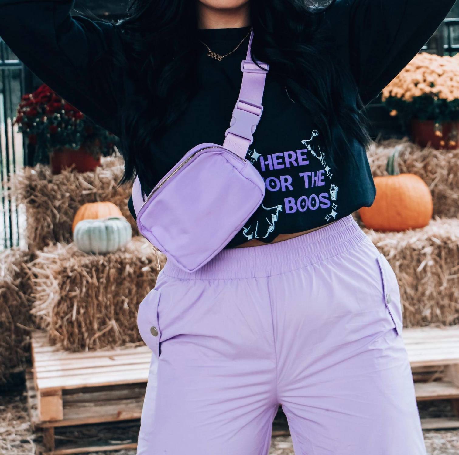 GILDAN Here For The Boos Crewneck Sweater in blue - women's sweater - alternate view