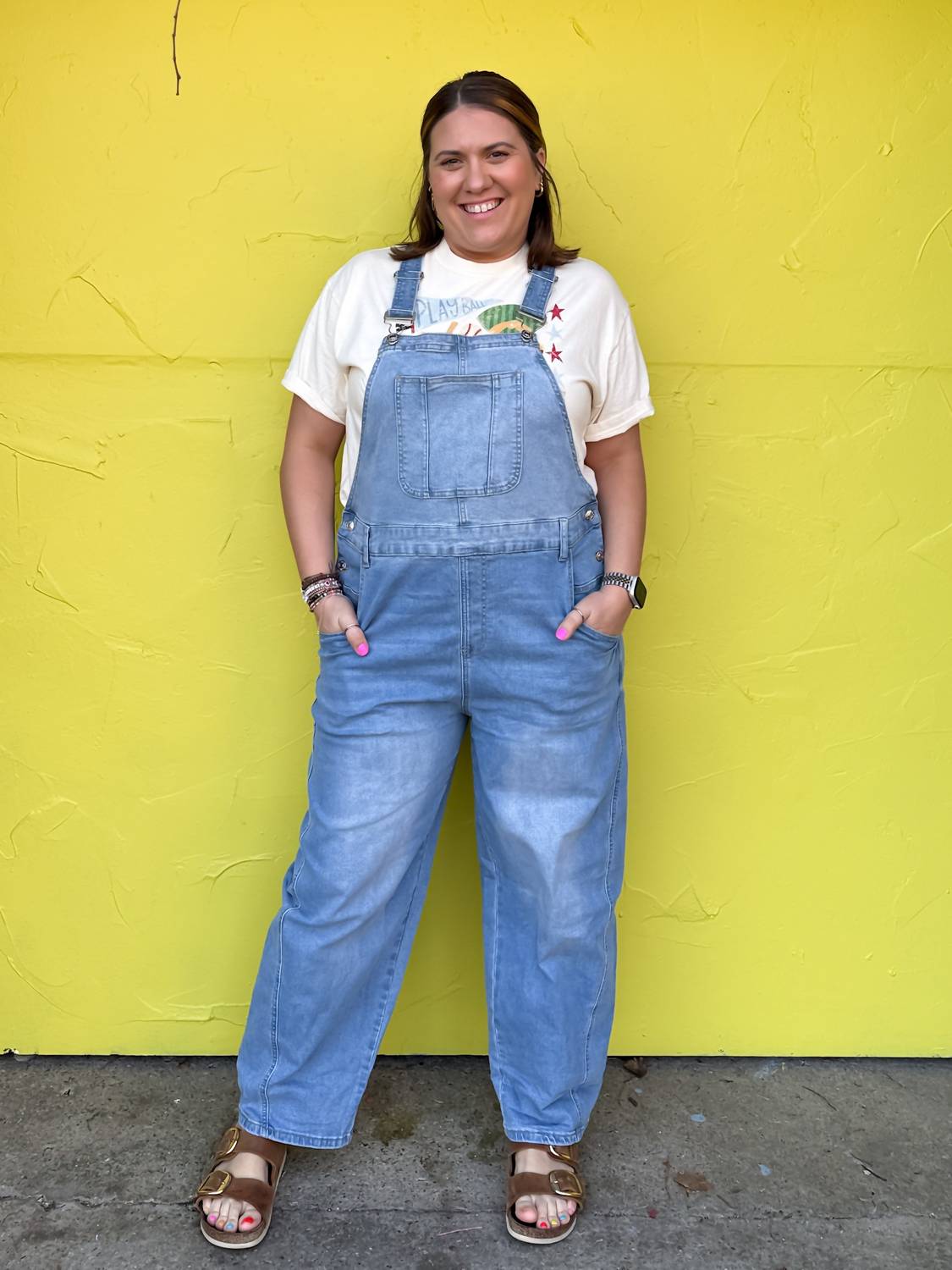 la society Easy Street Denim Overalls in blue - women's jeans - alternate view