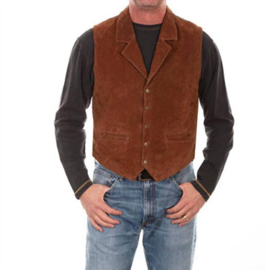 Scully - Men's Aztec Knit Back Boar Suede Leather Vest