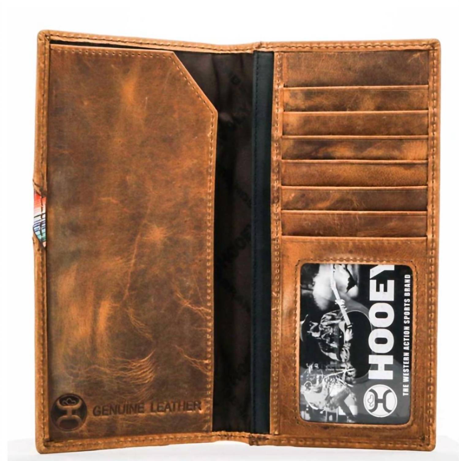 HOOEY Serape Logo Leather Wallet in tan multi - men's bag - detail view