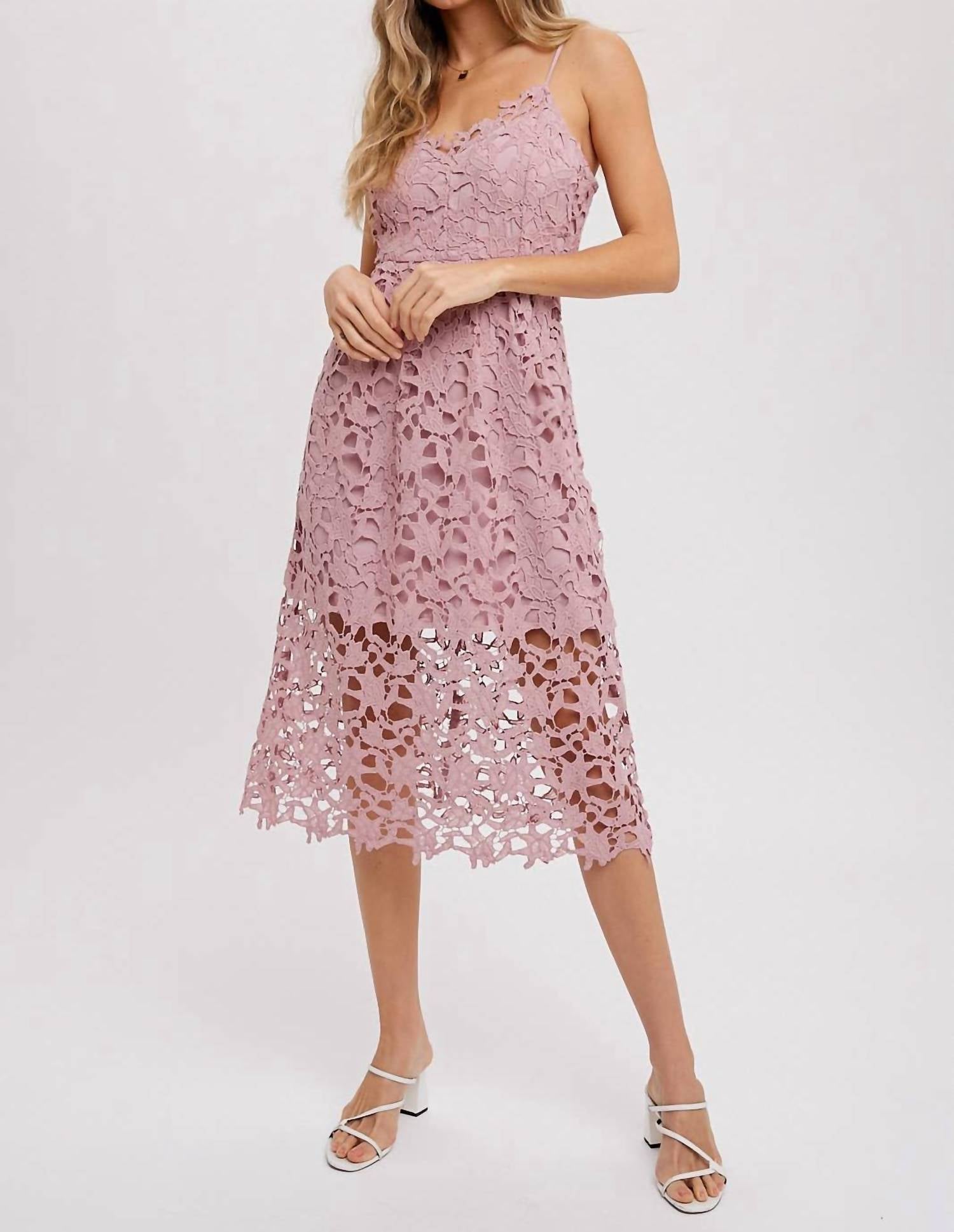 BluIvy Crochet Lace Midi Dress in rose - women's dress - alternate view