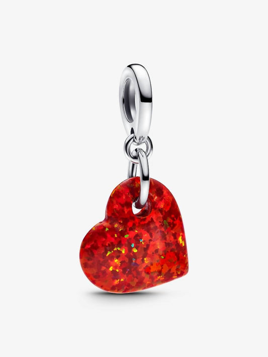 Pandora - Opalescent Red Heart Dangle Charm Sterling silver charm only