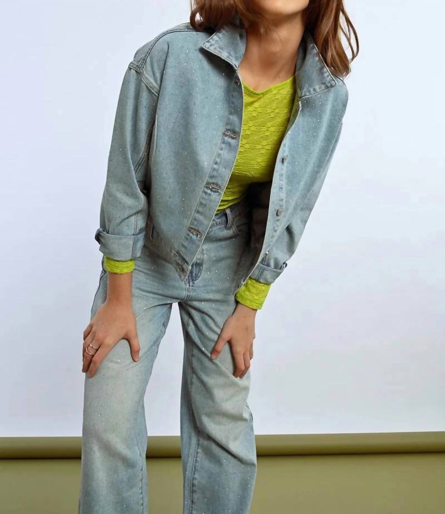 Lili Sidonio - Rhinestone Straight Cut Jean Jacket