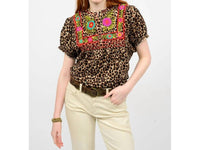 Sister Mary Fabiola Embroidered Short Sleeve Top in leopard - women's t-shirt - alternate view
