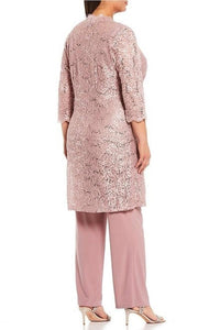 R&M Richards - Lace 3/4 Sleeve 3-piece Pants Set