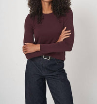 REPEAT cashmere Basic Jewel Neck Long Sleeve Top in merlot - women's long sleeve top