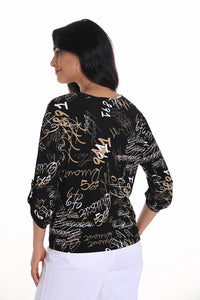 Frank Lyman - Text Print 3/4 Sleeve Knit Top
