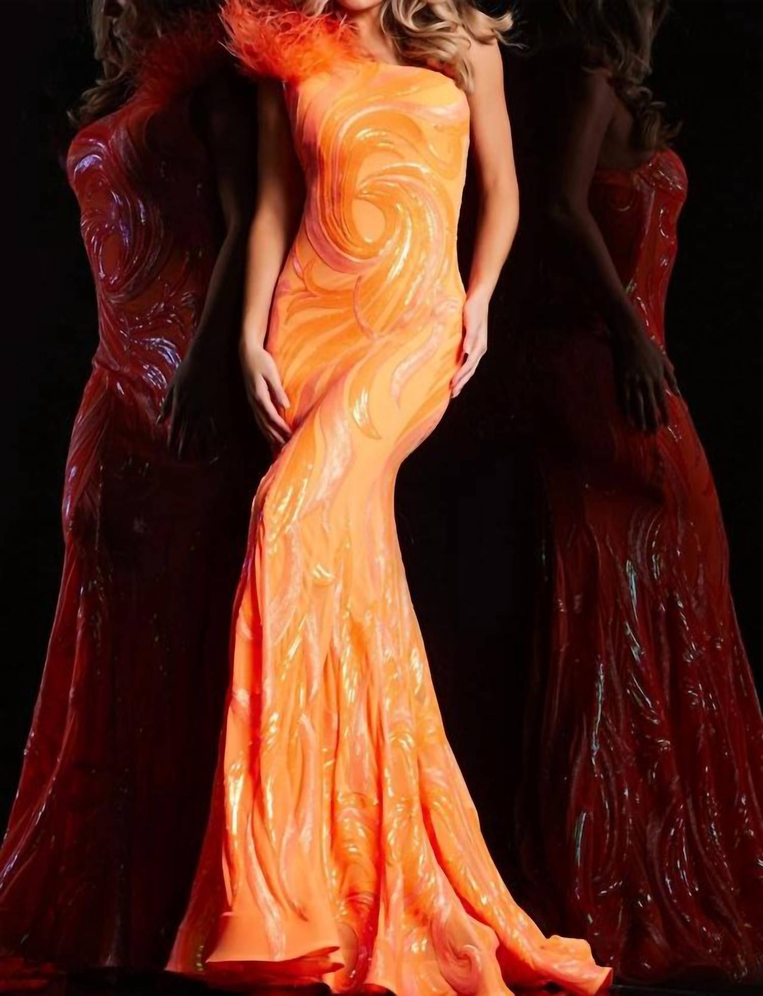 JOVANI High Neckline Gown in orange - women's dress