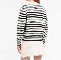 Barrie Striped Cashmere Cotton Round Neck Jumper in black - women's sweater - alternate view