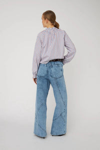 Stella Nova - High Ruffle Neck Striped Blouse