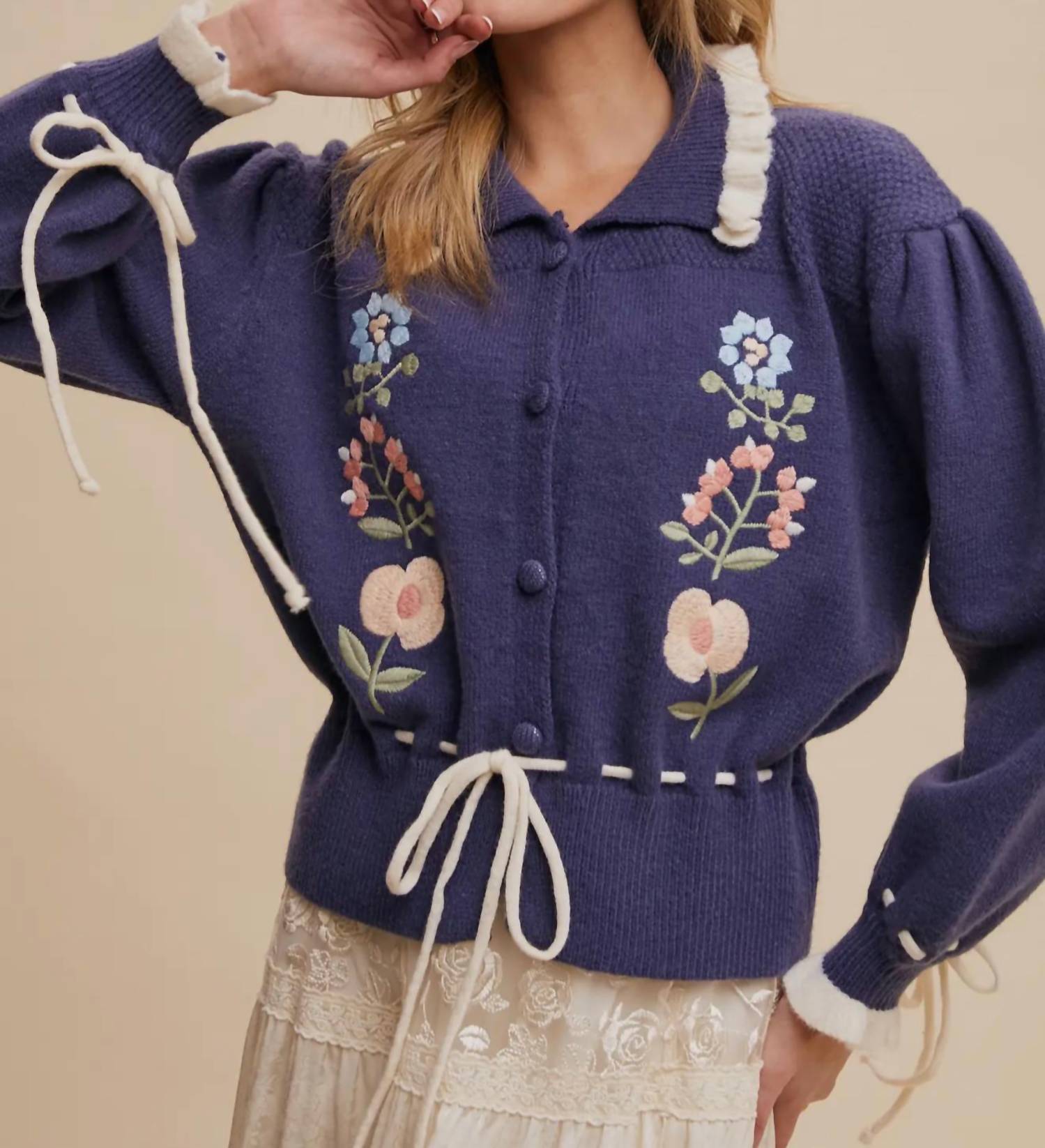 Listicle The Meadow Bloom Knit Cardigan in blue - women's cardigan
