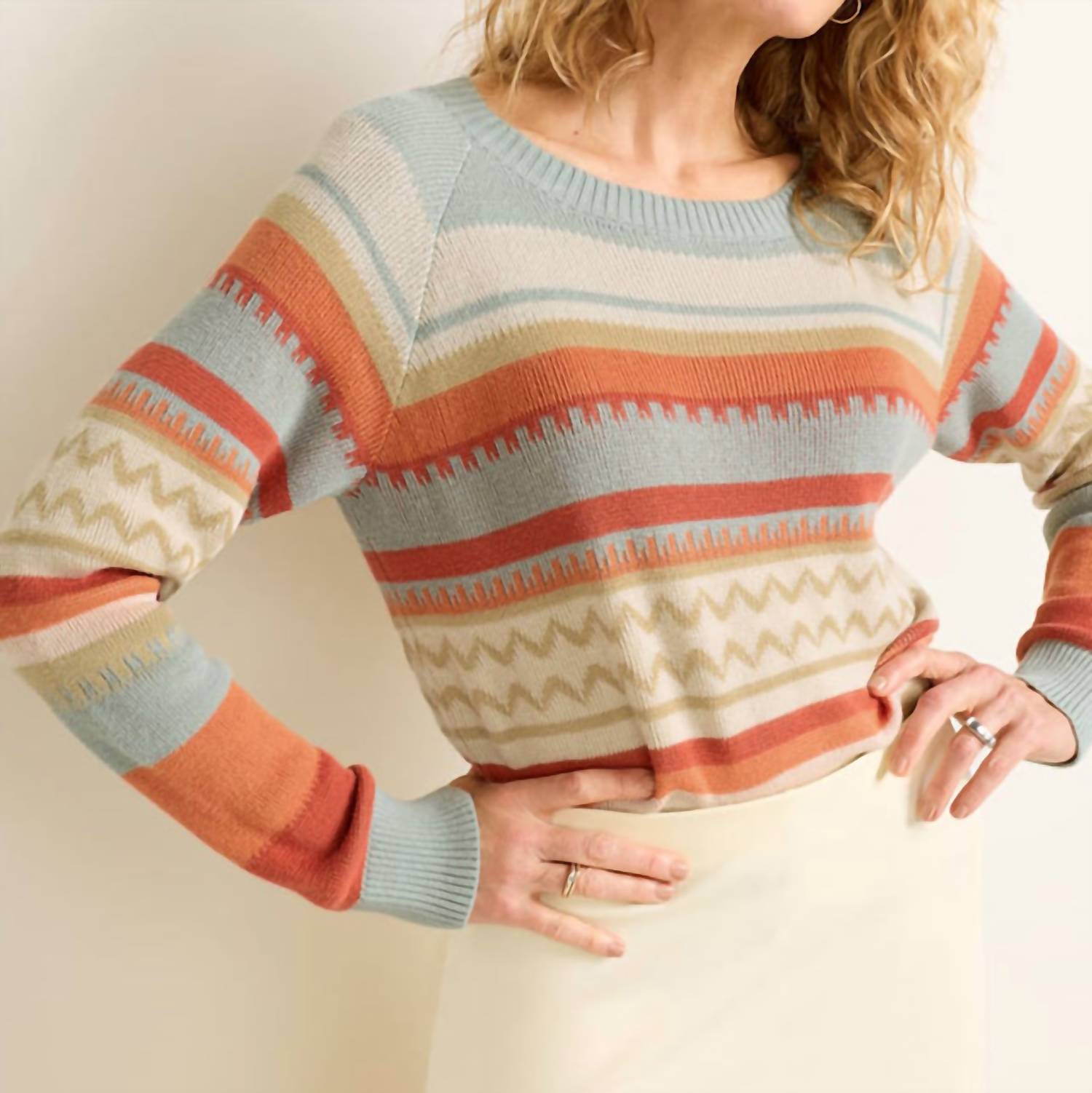 PENDLETON Raglan Cotton Sweater in rust blue multi - women's sweater - view 4