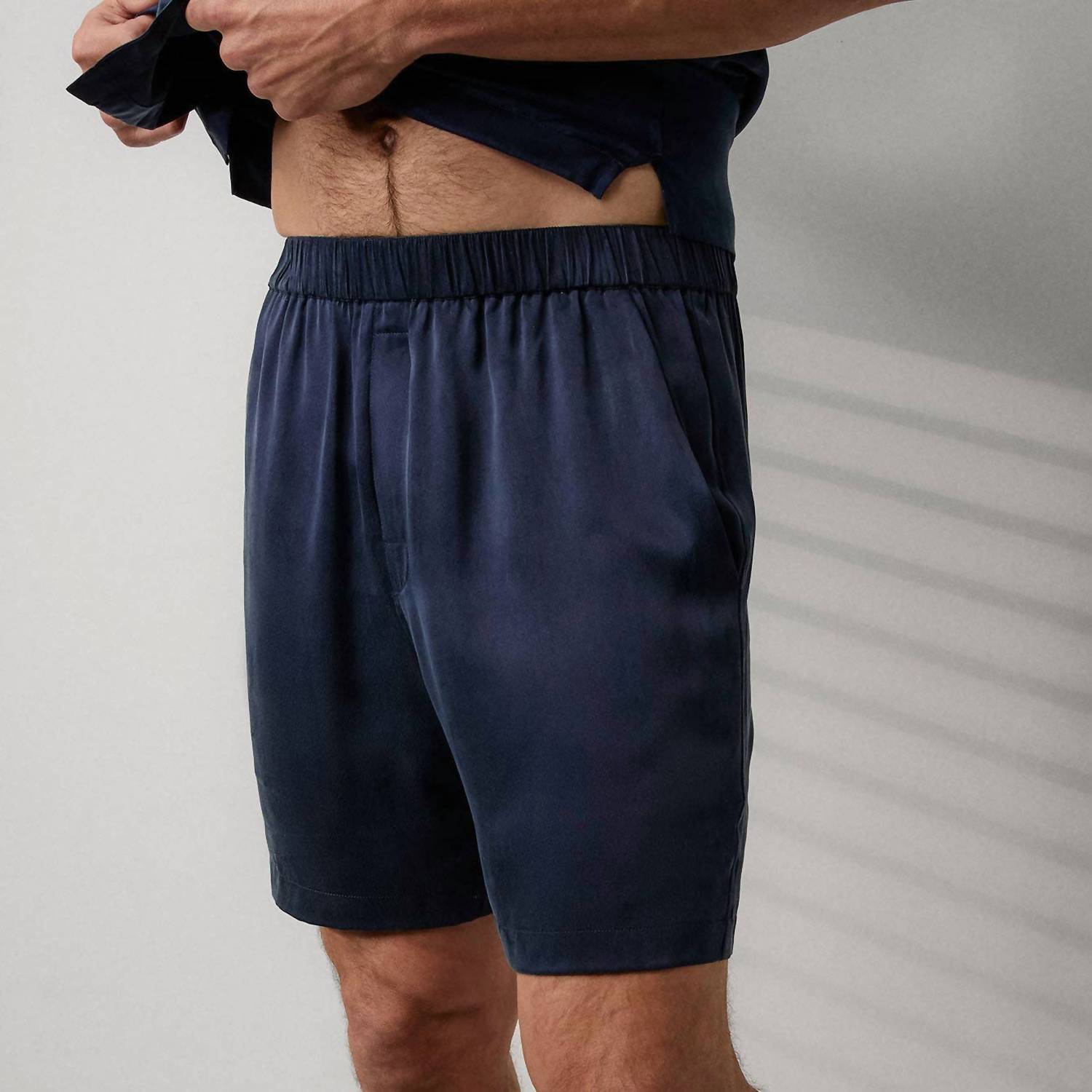 Lunya Men's Washable Silk Button Up Short Set in deep blue - men's item - view 5