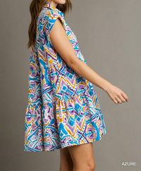 Umgee - Aztec Printed Tiered Collared Mini Dress