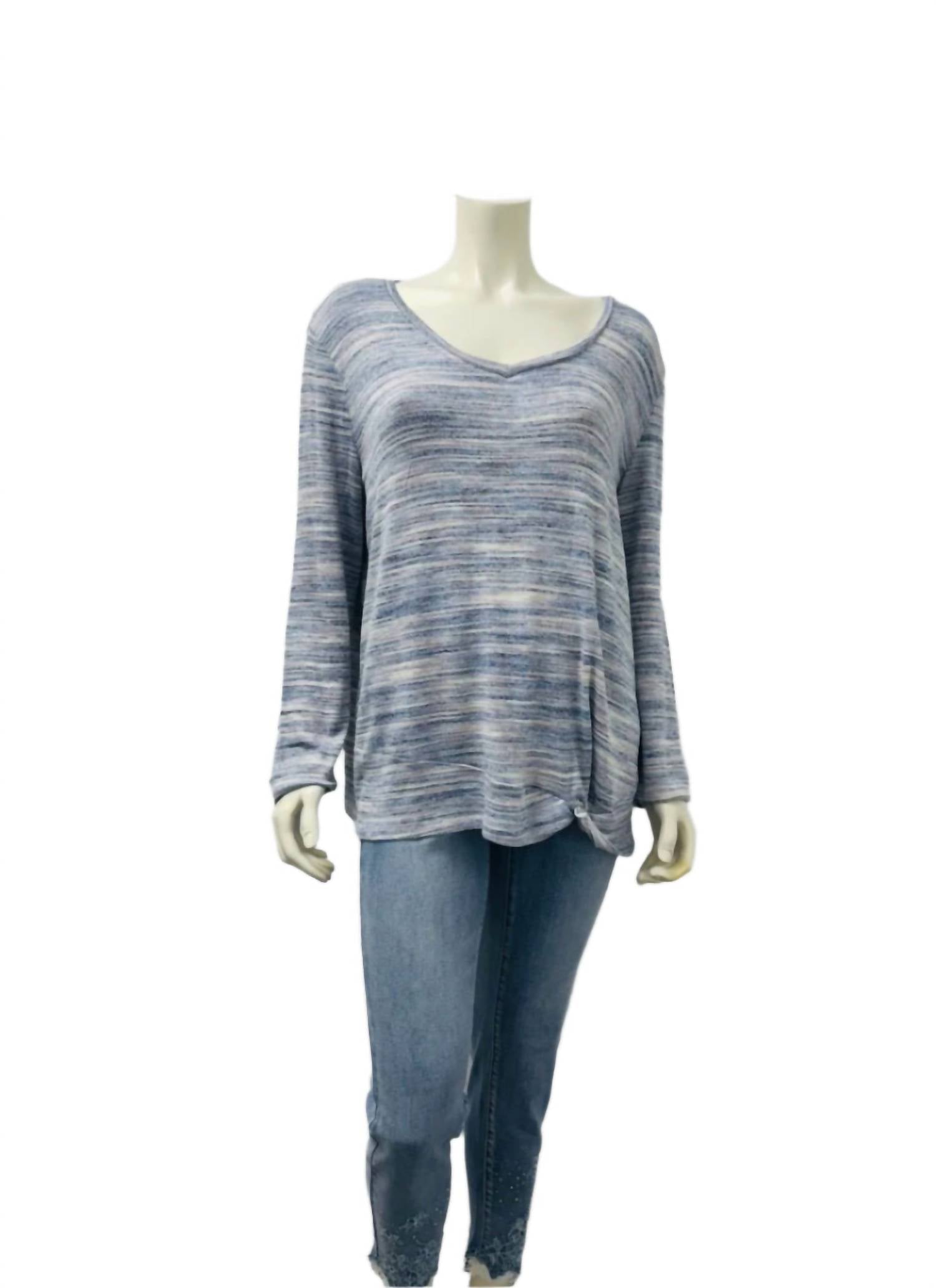 Fdj - Women's V-neck Spacedye Striped Top
