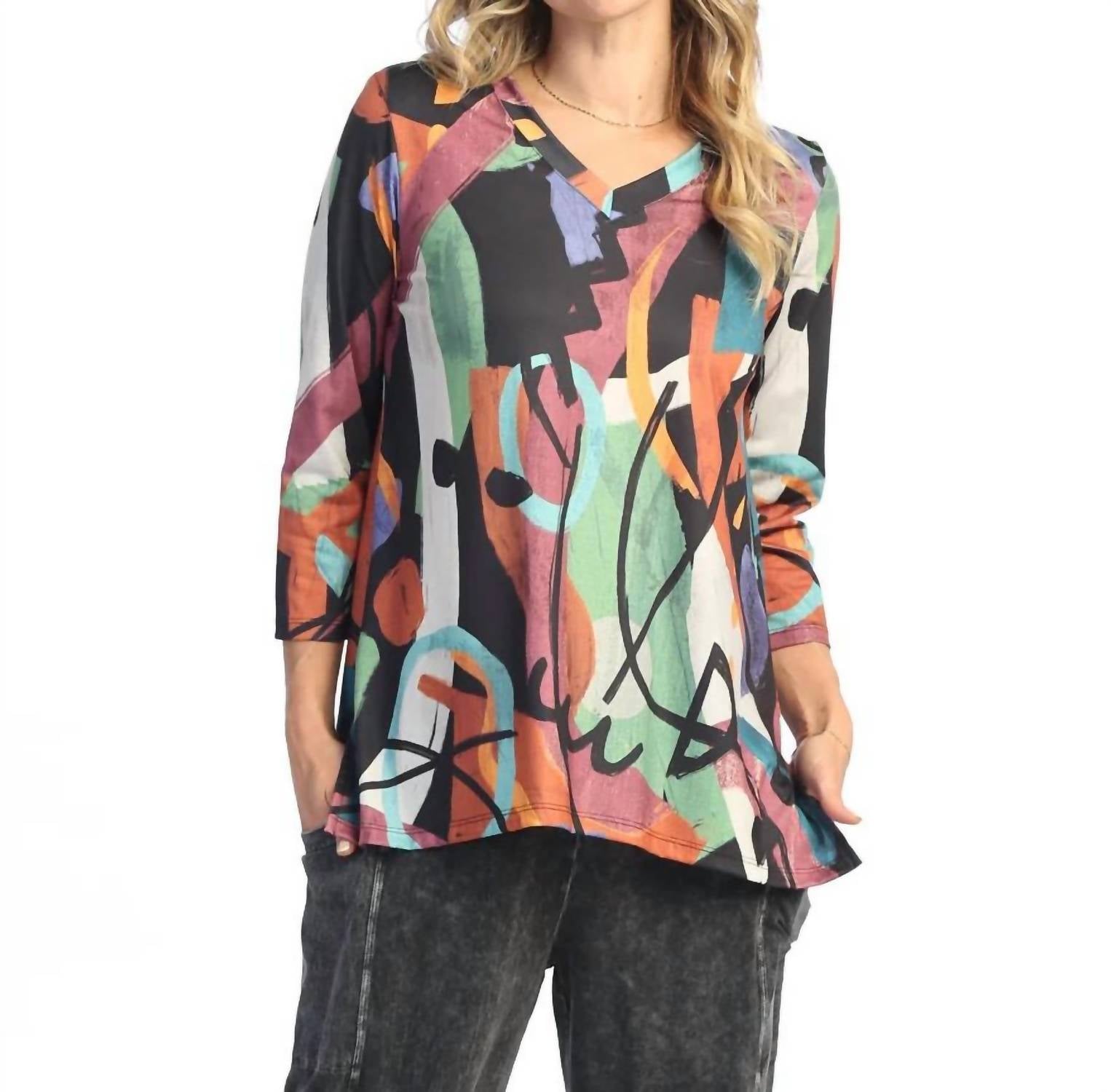 Jess & Jane Ponderosa Soft Touch Top in multi - women's blouse
