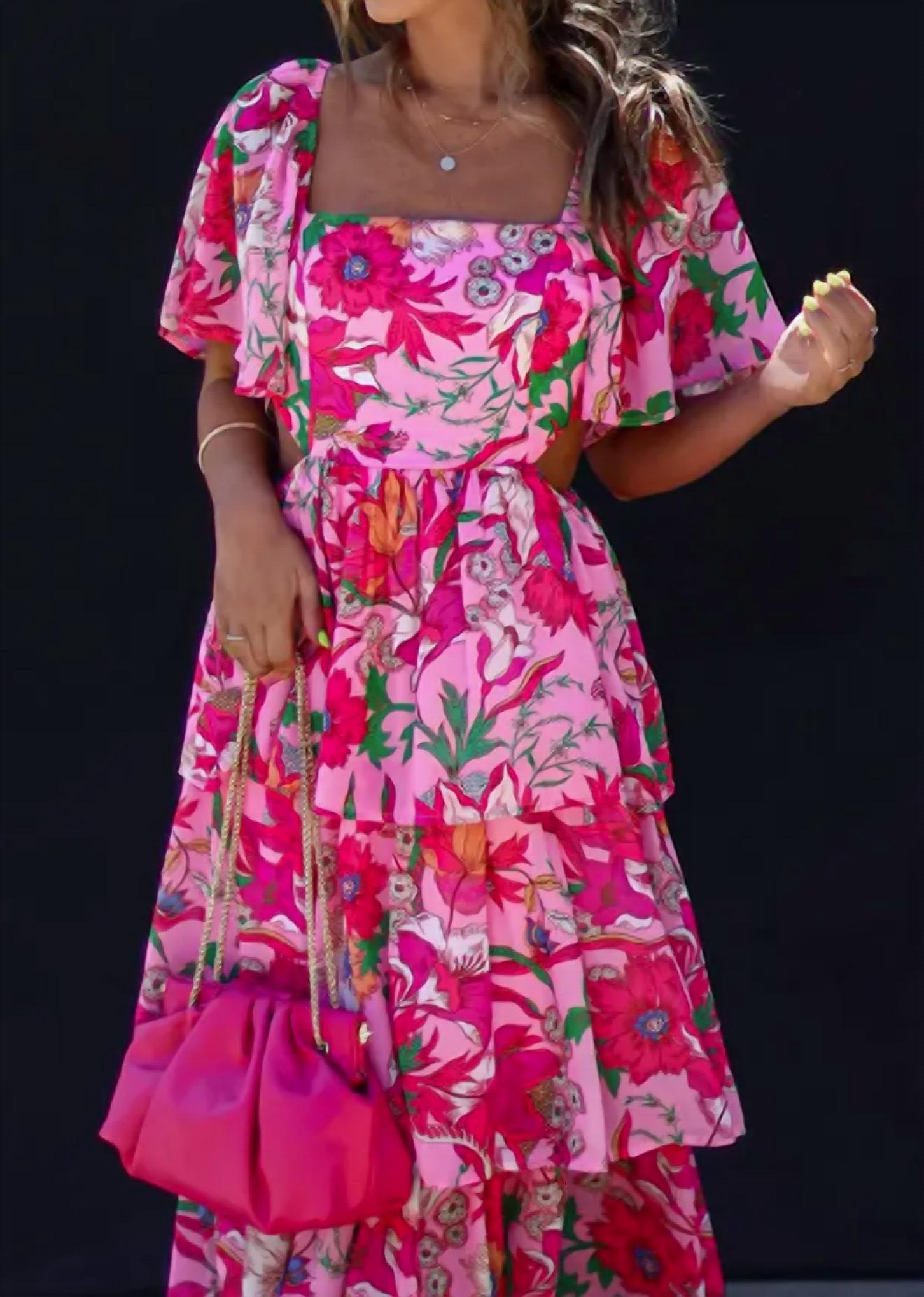 UNISHE Spring Fling Cutout Dress in pink multi - women's dress - view 4
