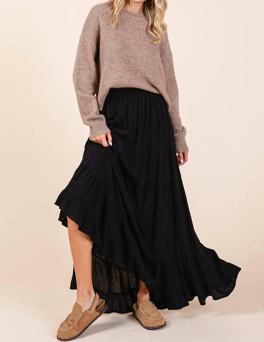 Mittoshop - Flowy Tiered Elastic Waist Lined Maxi Skirt