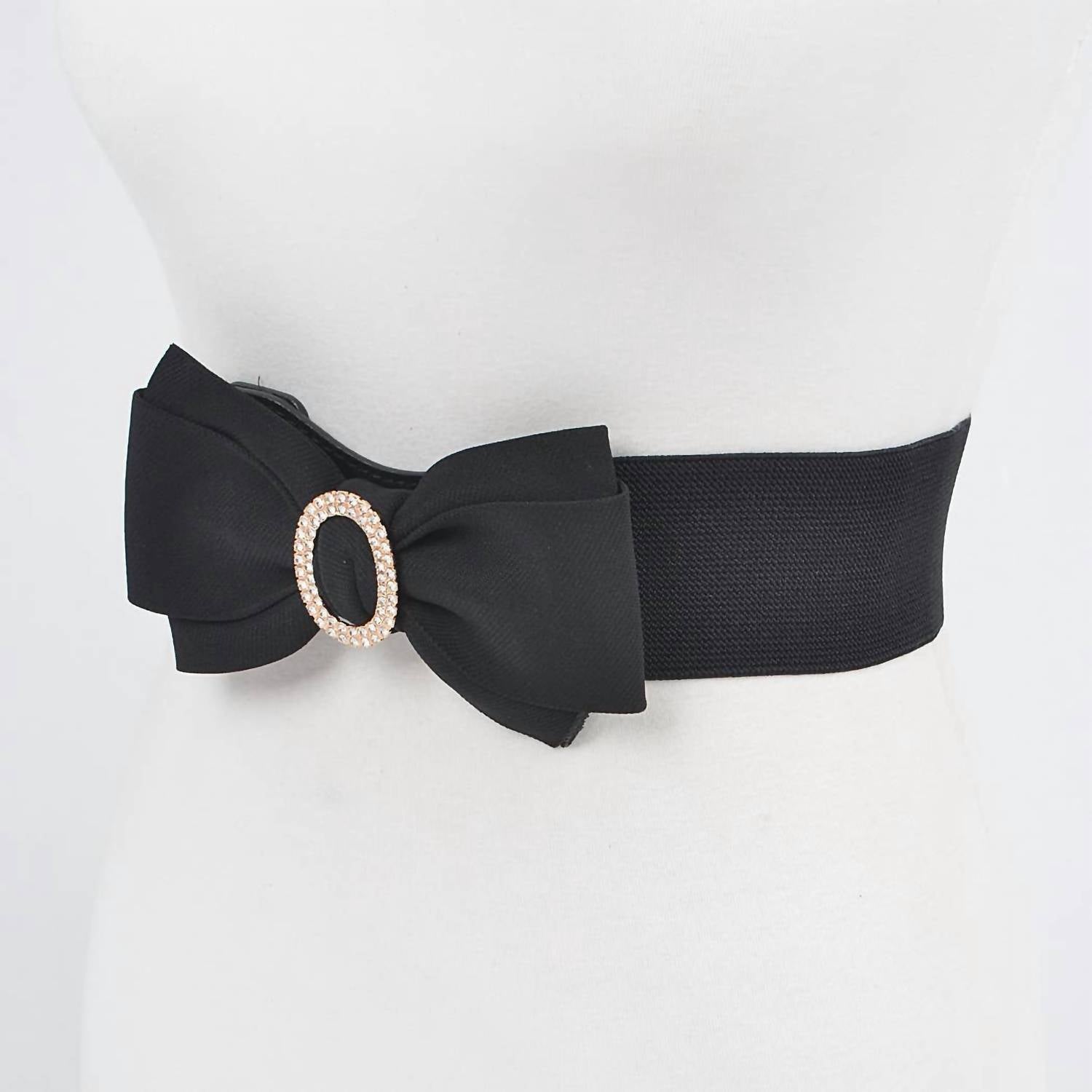 3Am By H&D Accessories - Women's Rhinestone Bow Buckle Stretch Belt