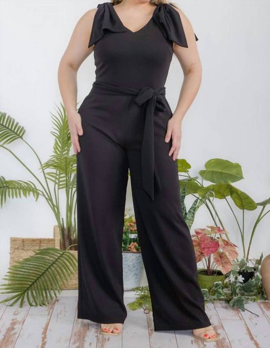 Karen T Design - Sleeveless Bow Shoulders Jumpsuit