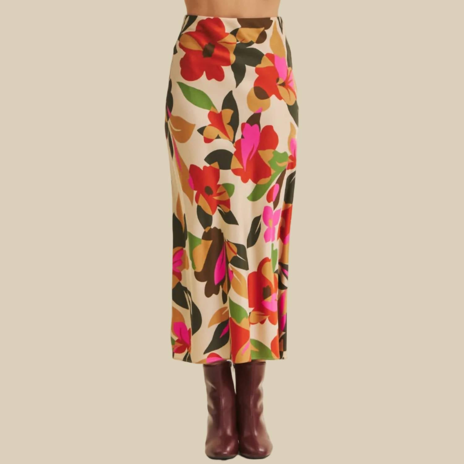 In February Sunday Sangria Midi Skirt in retro floral - women's skirt