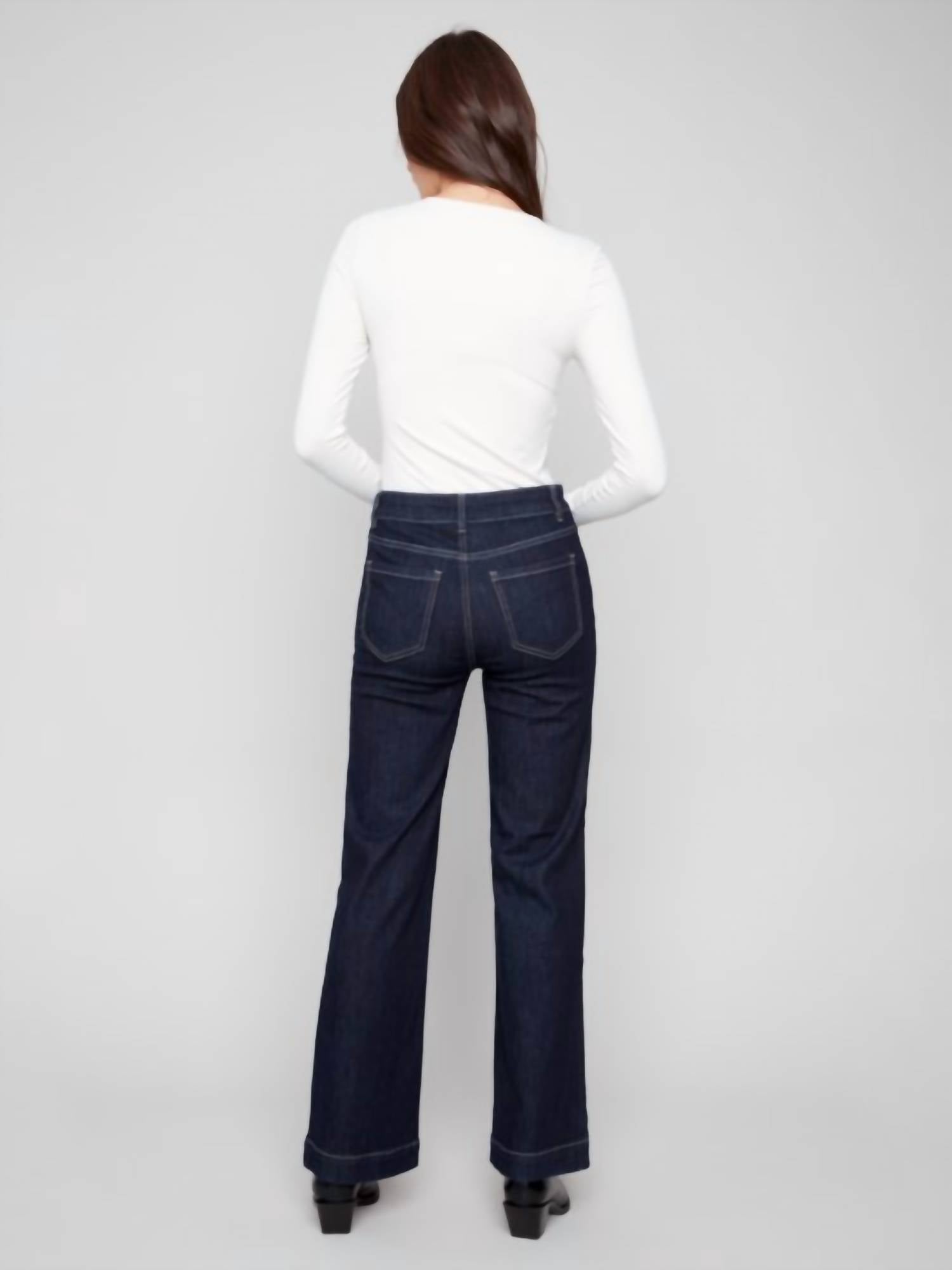 Charlie B - Wide Leg Embellished Button Jeans